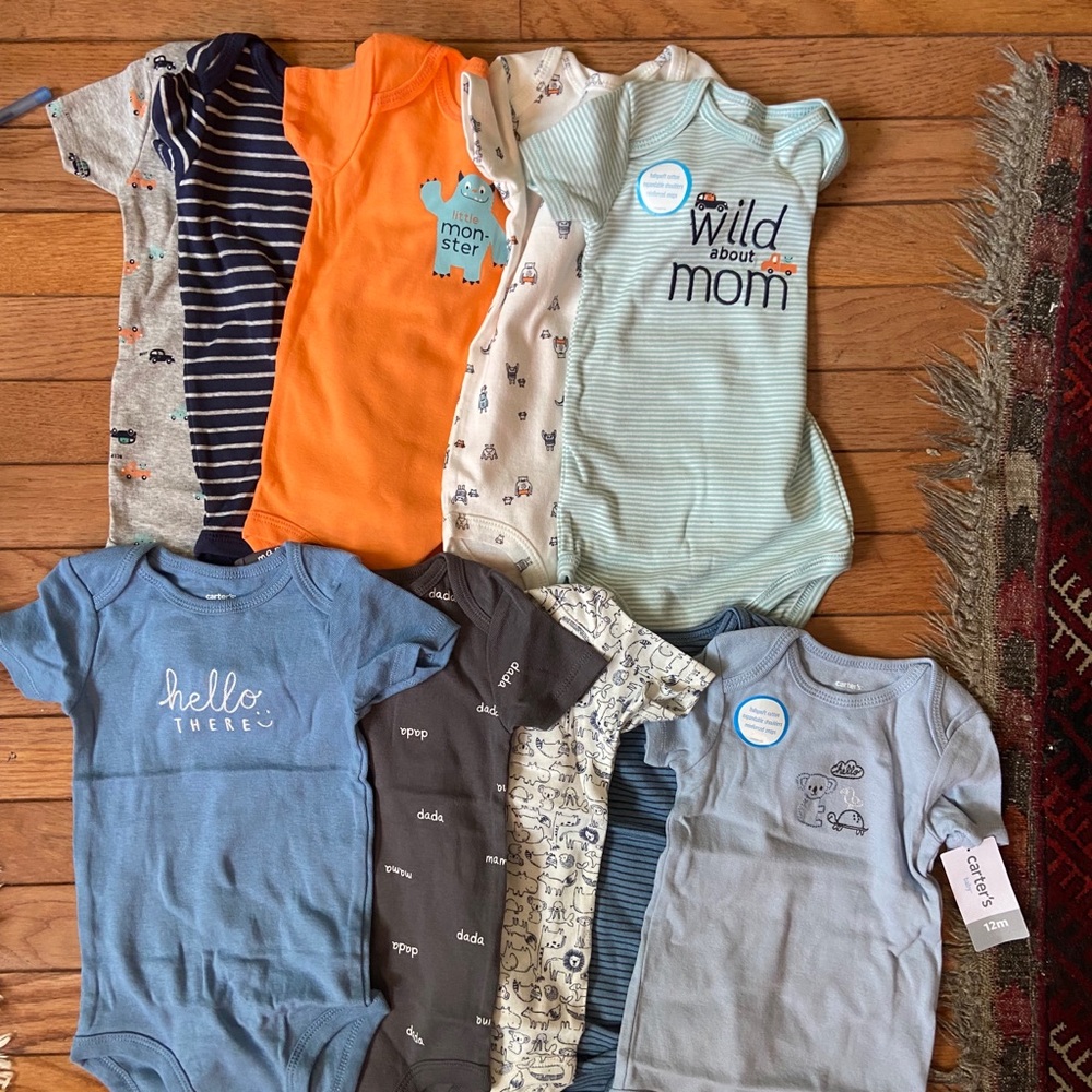 NEW Carters boy 12 month onesies- 10 count